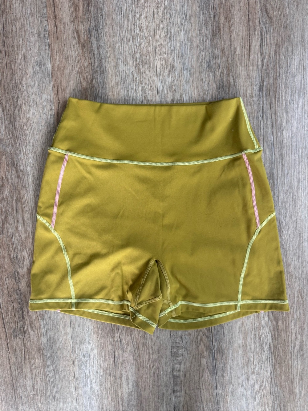 BuffBunny Olive Green High-Waist Bike Shorts with Pink Trim